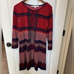Max Studio Red and Navy Long Sleeve Mini Dress Size M LIKE NEW